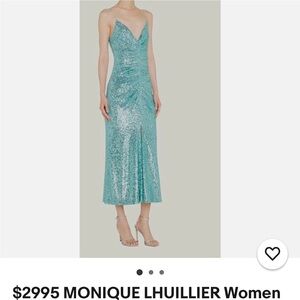 Monique Lhuillier Blue Sequin Ruched Midi Gown